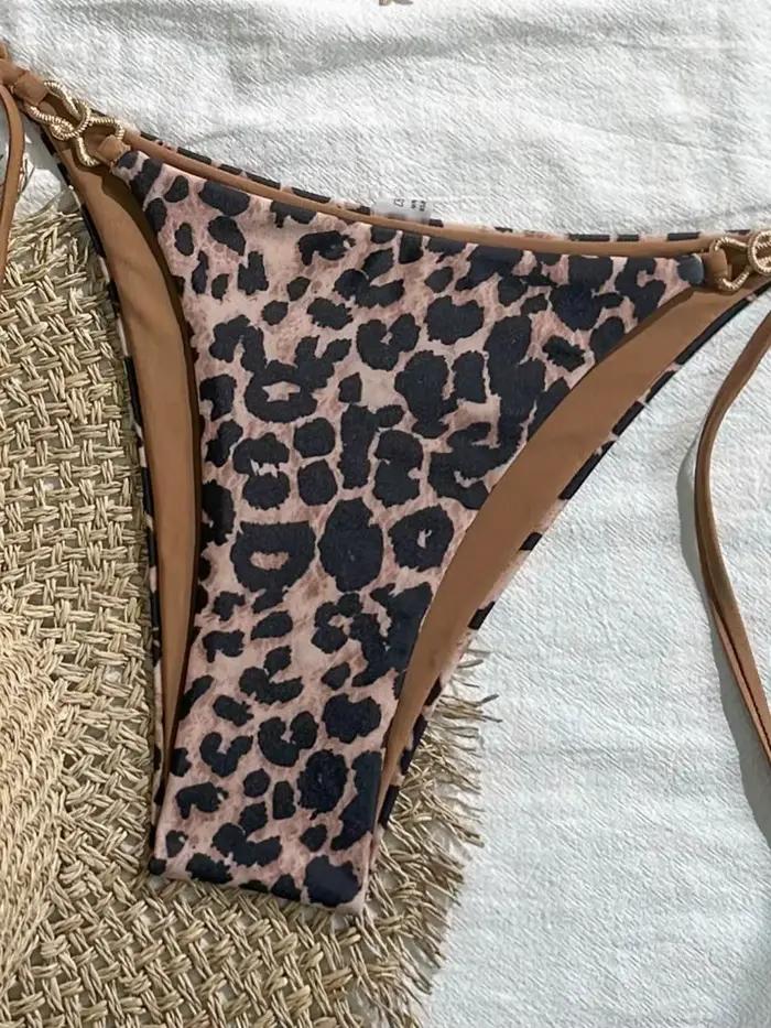 Ensemble Bikini Licou Imprimé Léopard Style de Plage Tissu Polyester Pour Femmes Junior Occasions Plage et Piscine