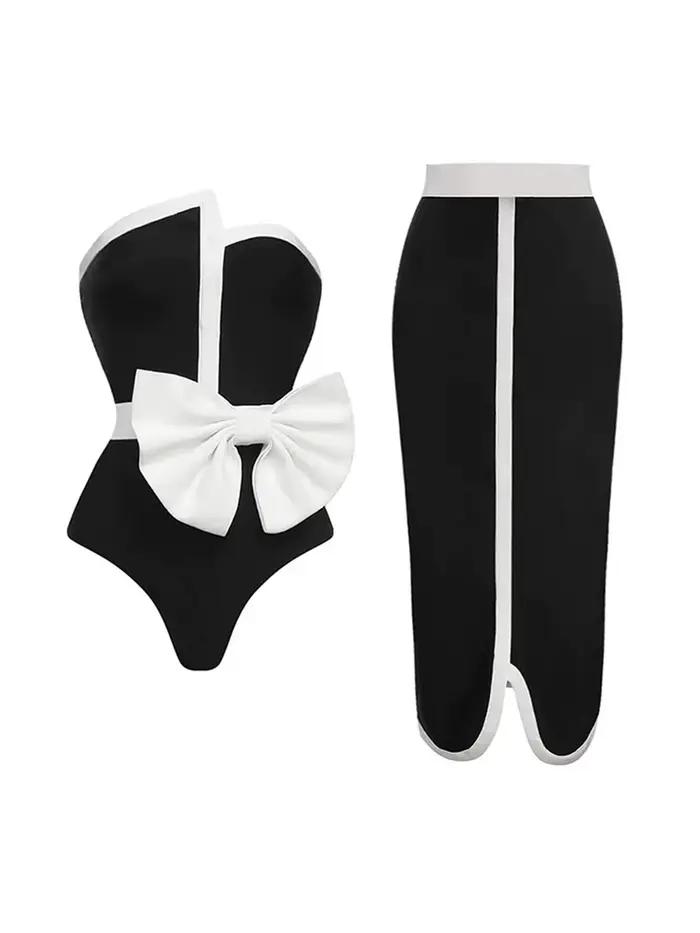 Maillot de bain une pièce noir et blanc pour femmes