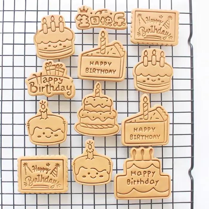 Joyeux anniversaire gâteau abstrait dessin animé emporte-pièce 3D bricolage gâteau forme Biscuit Cookie moule outil de cuisson Fondant gâteau timbre moule