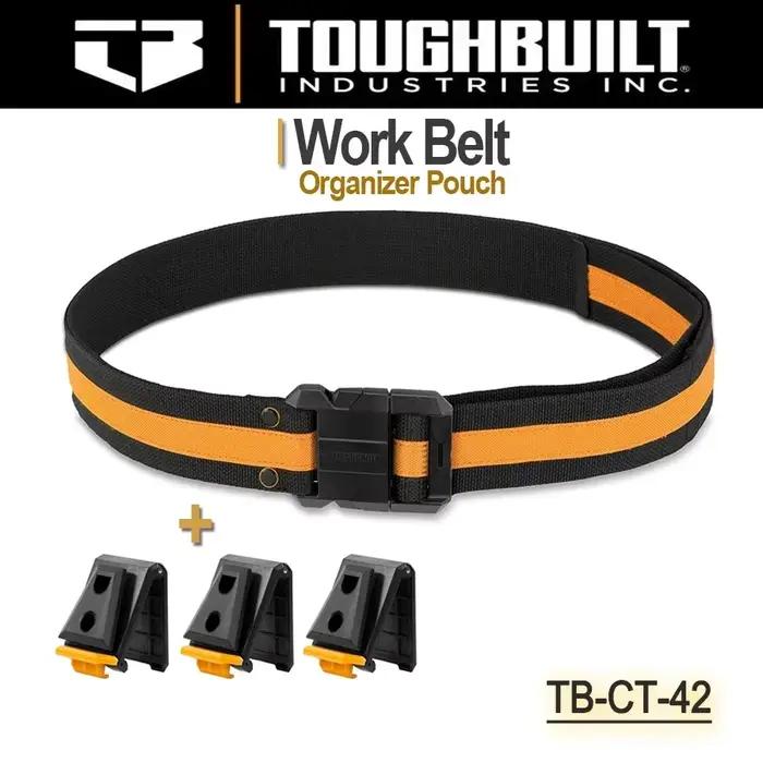ToughBuilt TB-CT-42 Ceinture de travail pour professionnels Boucle en acier Boucle robuste / Support arrière pour sac de taille Clip Tech Hubs