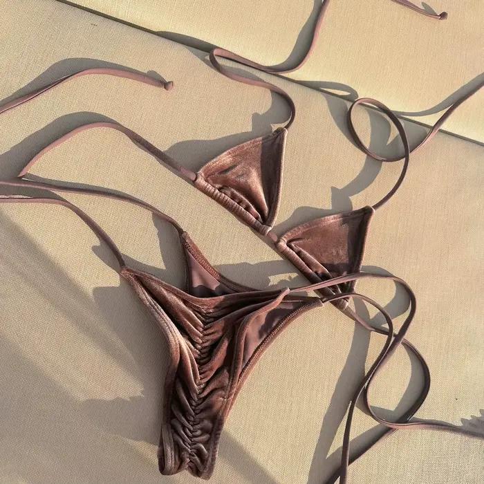Maillot de bain rétro triangle à lacets pour femme