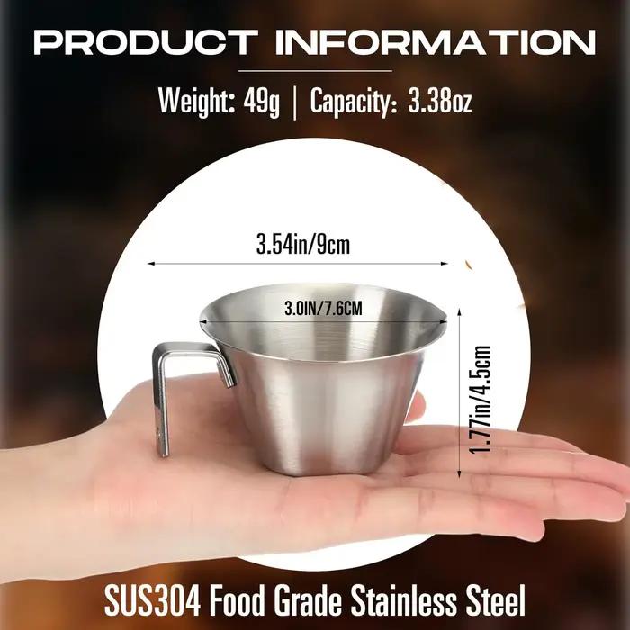 Tasse à expresso en acier inoxydable 304, 3.4 oz/ 100 ml, tasse à mesurer avec bec et poignée, échelle de café en métal