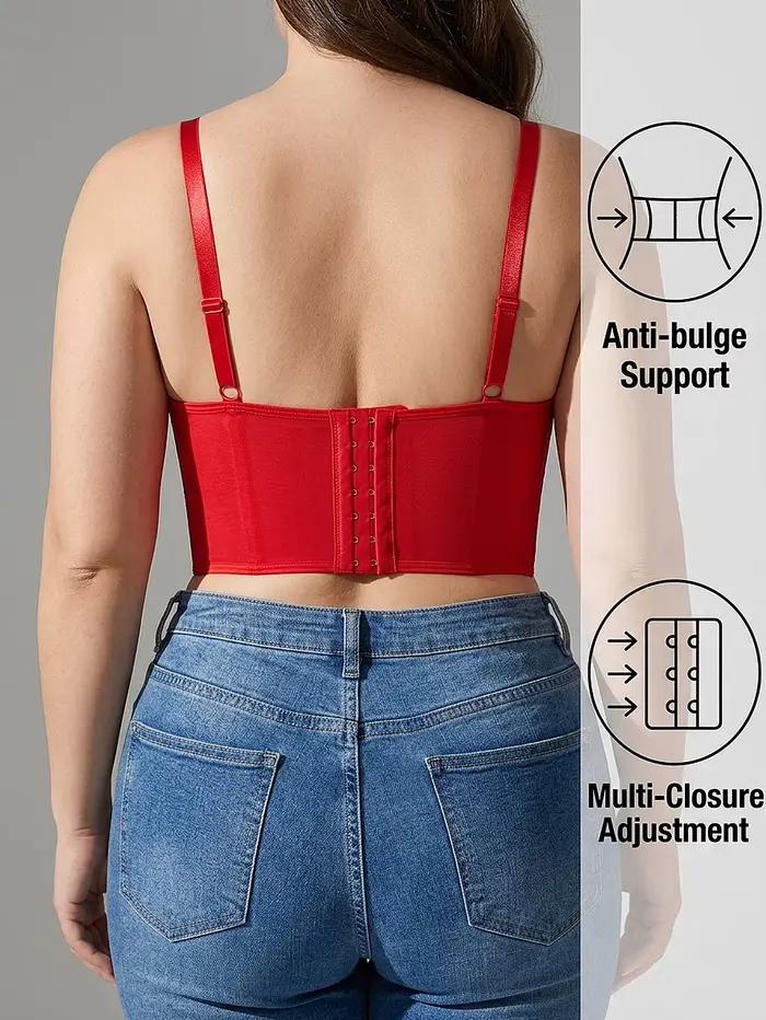 Soutien-gorge bustier en dentelle brodée florale grande taille – Push-up, effet ventre plat et corset antidérapant