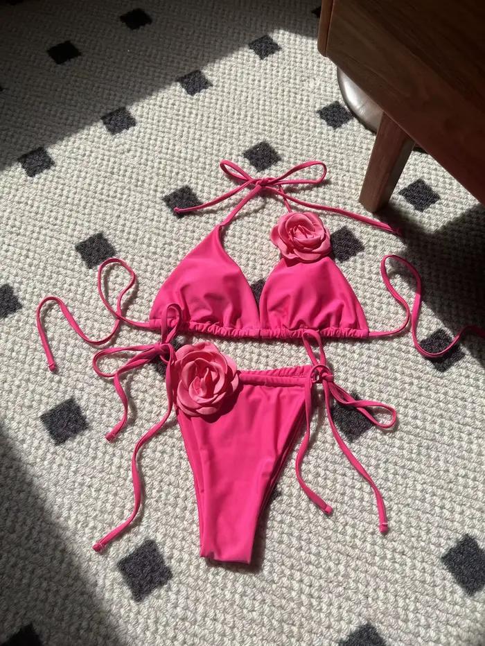 Ensemble de bikini sexy deux pièces à fleurs 3D