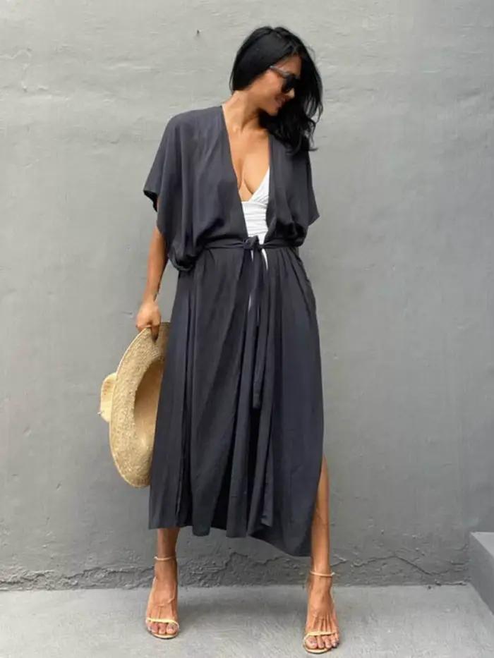 Maillot de bain Couvrir Ups pour Les Femmes Plage Cap Tunique Kimono D'été Ceinturée Split Bodycon Paréo Vacances Maillots D'approvisionnement D'usine