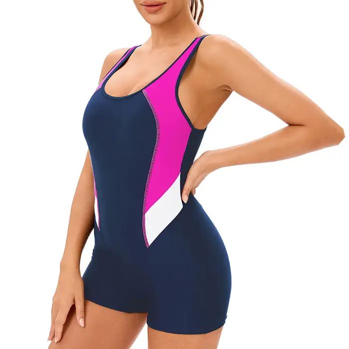 Maillot de bain une pièce patchwork pastille sexy pour femmes avec coussinet de poitrine, idéal pour la natation et les activités de plage