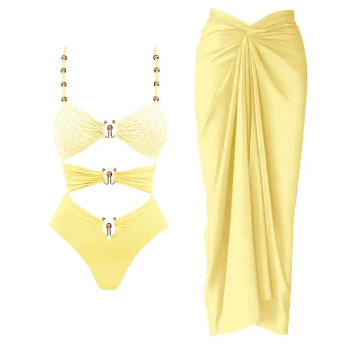 2 pièces maillot de bain creux avec couverture Sexy femmes maillots