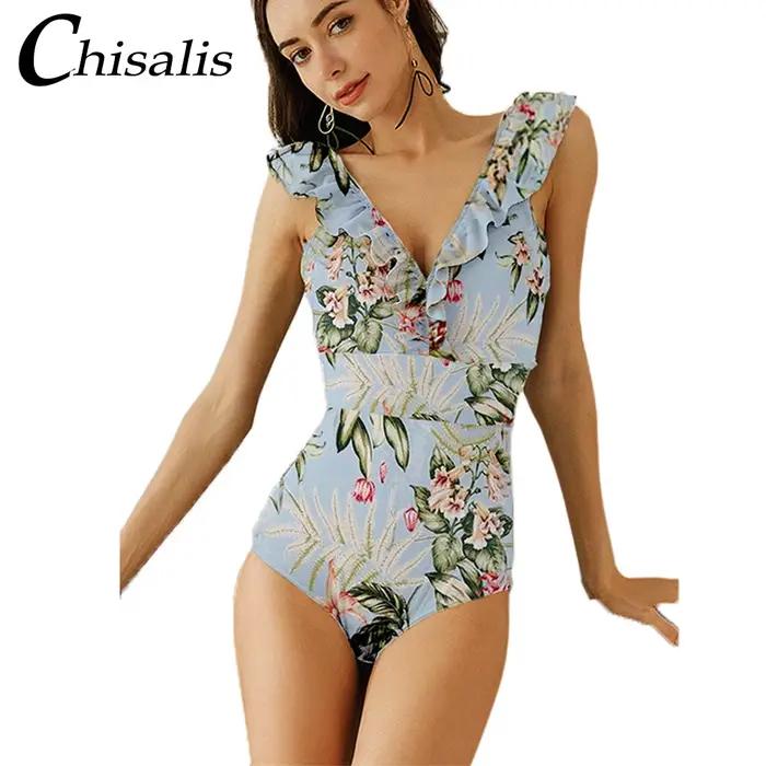 2025 Sexy imprimé maillot de bain femmes à volants une pièce