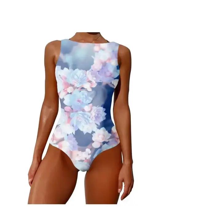 Maillot de bain une pièce kawaii chrysanthème fleur motif imprimé maillot de bain décontracté plage natation vêtements de sport femmes vêtements