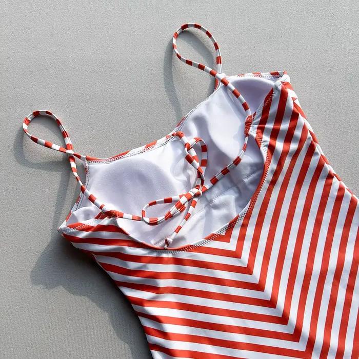 Vintage rouge rayé une pièce maillot de bain 2026 été Push Up rembourré dos nu Bikini plage
