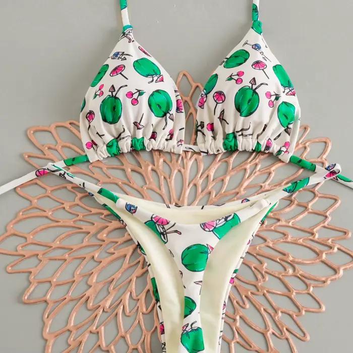 Nouvel ensemble de bikini 2026 pour femme, maillot de bain imprimé deux pièces, style brésilien, avec string, idéal pour la plage et les vacances.