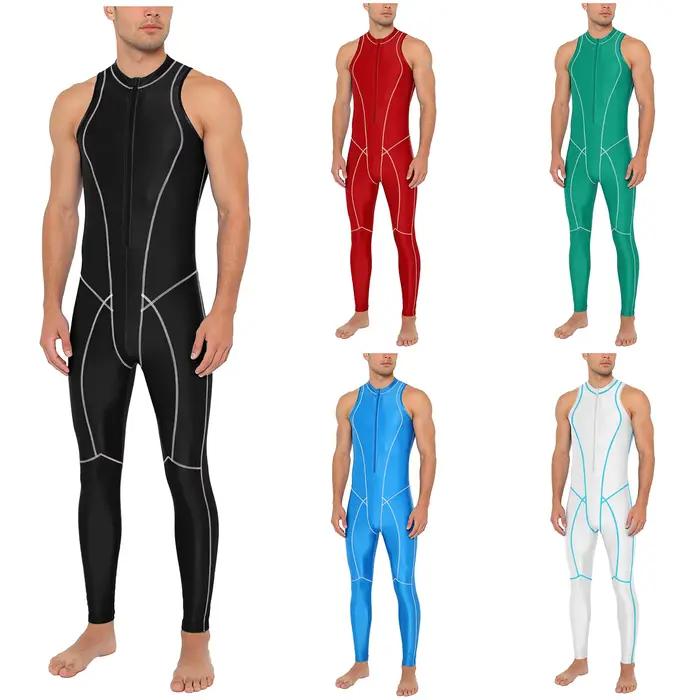Combinaison de bain brillante pour homme, une pièce, sans manches, avec fermeture éclair, justaucorps, maillot de bain, tenue de sport, fitness, entraînement