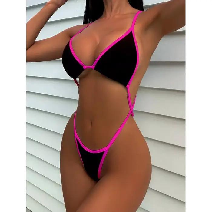 Cikini Summer Beach Maillot de bain une pièce avec bordure contrastée et col licou pour femme
