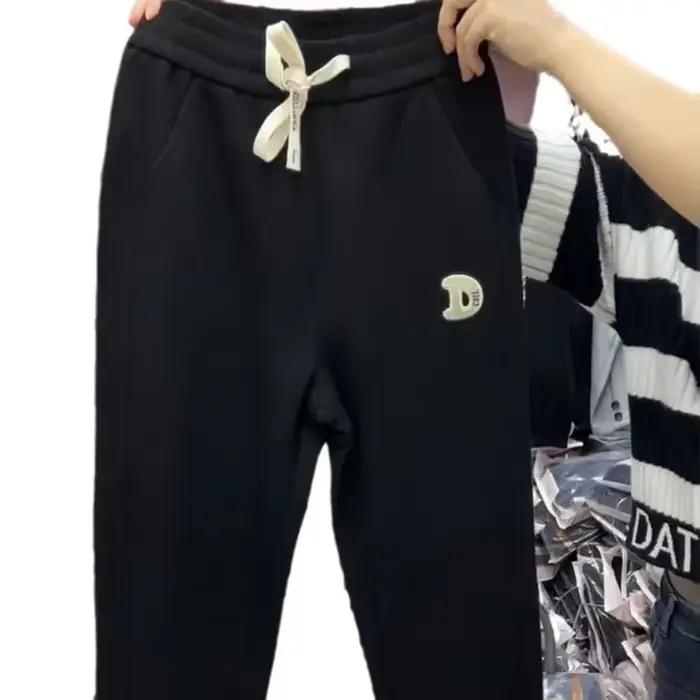 Pantalon décontracté épais doublé polaire pour femme, grande taille, taille haute, revers, coupe ample, amincissant, sport, Harlan, automne hiver