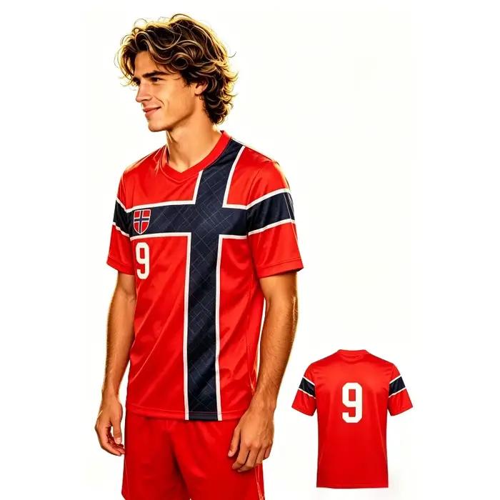 Maillot de football classique rouge et noir, motif n°9, respirant, pour les matchs et les tenues décontractées quotidiennes des fans