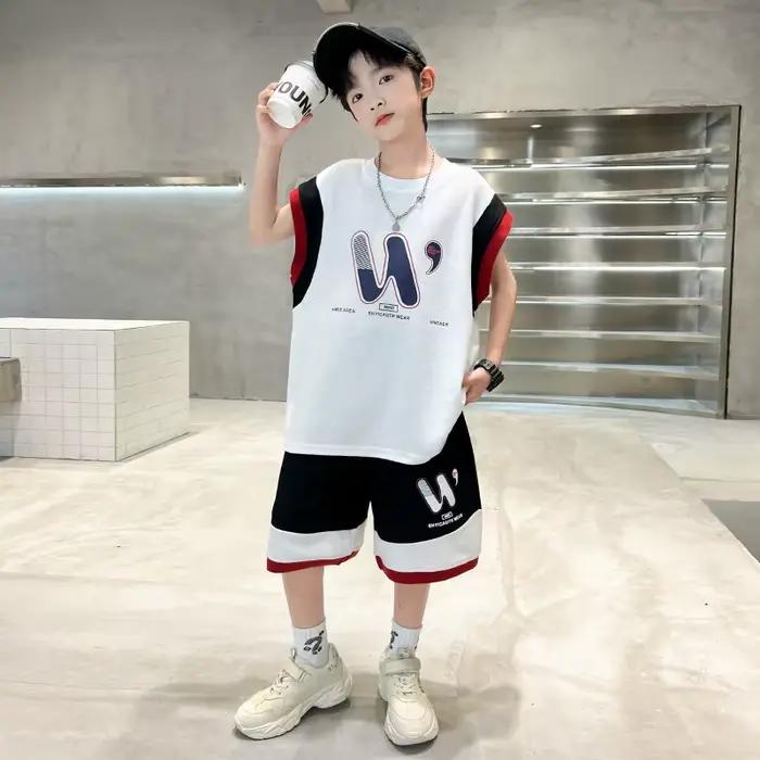 Maillot de basket pour garçons, ensemble décontracté d'été avec t-shirt sans manches imprimé et short, vêtements pour enfants 2026, style streetwear