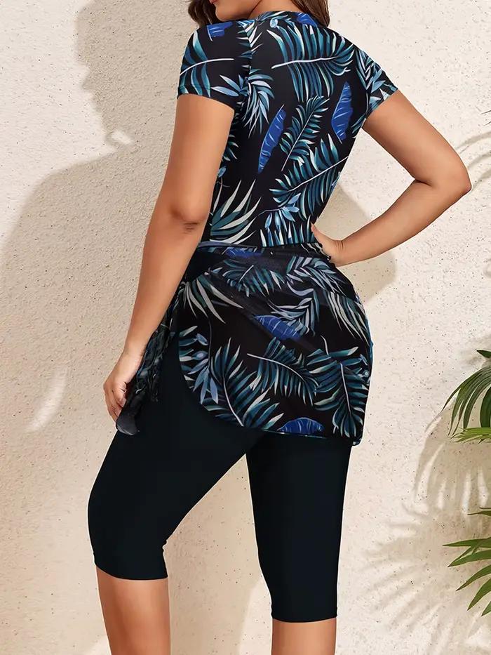 Maillot de bain trois pièces imprimé pour femme avec short et jupe de plage