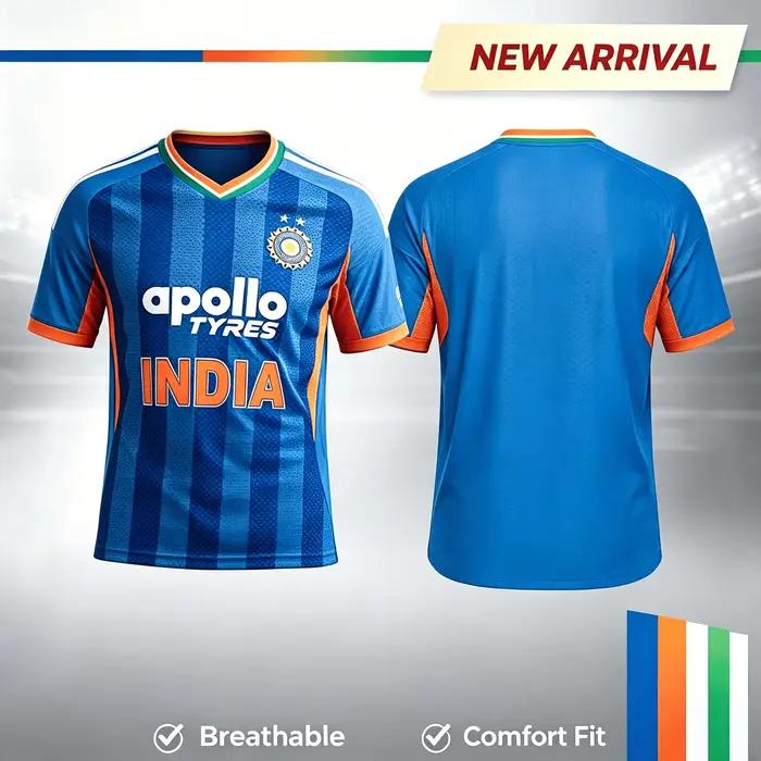 Maillot de l'équipe nationale de cricket indienne pour hommes, édition T20 2026, séchage rapide, manches courtes, uniforme d'entraînement sportif, pour fans et familles, assorti