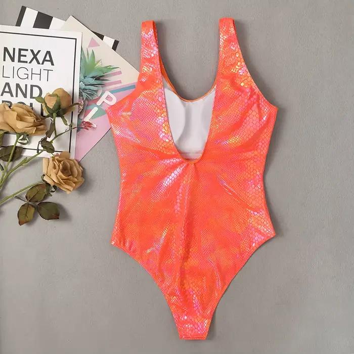 Maillot de bain une pièce imprimé peau de serpent Orange brillant