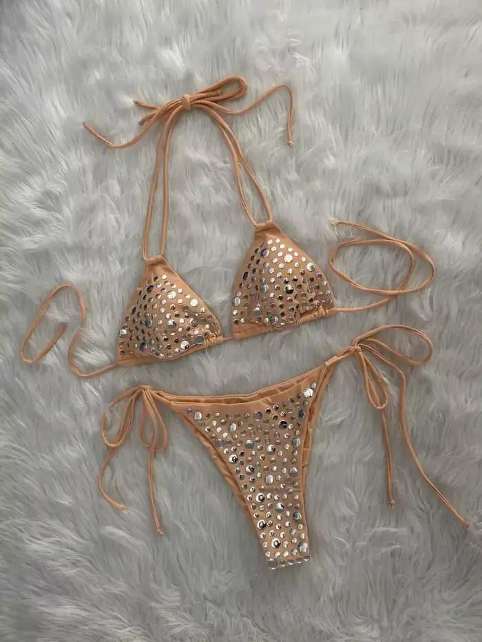 DEKA luxe noir diamant Bikini femmes Sexy strass Push Up Mini maillot de bain brésilien plage