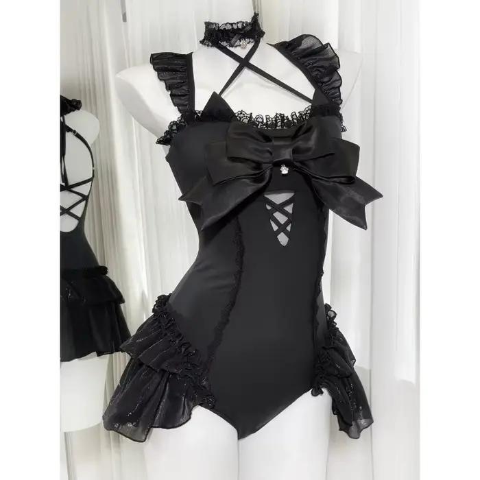 Maillot de bain une pièce original japonais couleur chocolat menthe avec nœud mignon pour femme
