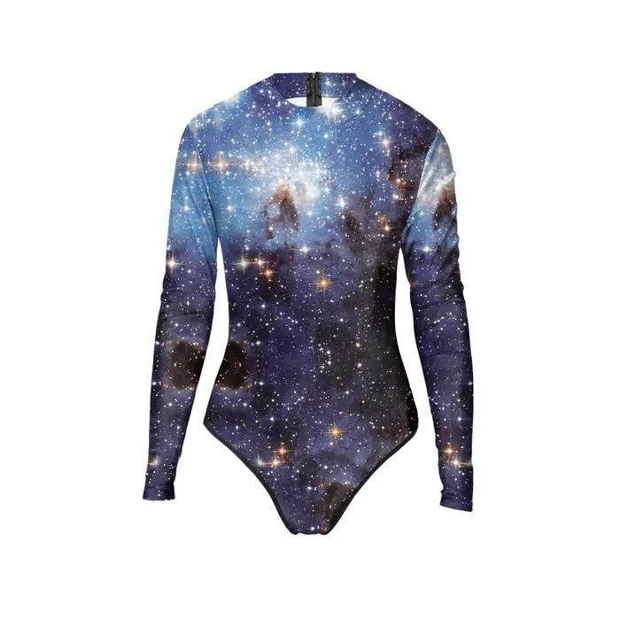 Maillot de bain une pièce avec fermeture éclair, pour femmes, manches longues, imprimé galaxie étoile, vêtements de plage, nouvelle marque, Y02005