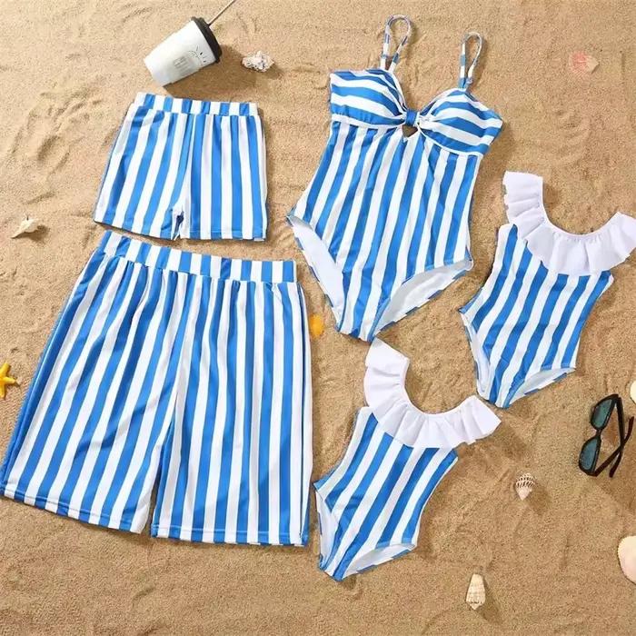 Maillot de bain une pièce à rayures pour la famille tenue de plage assortie bikini pour mère et fille short de bain pour père et fils été vacances mode décontractée polyester coton