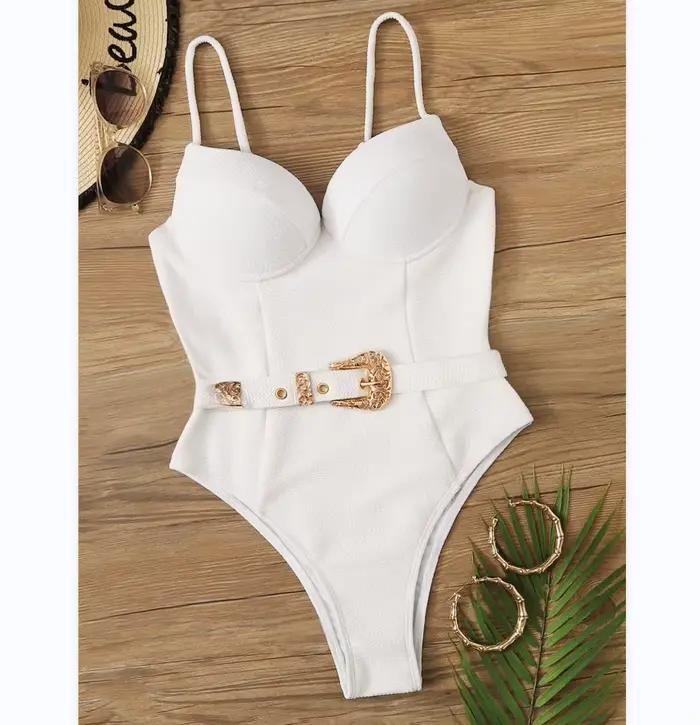 Sexy Underwire maillot de bain une pièce femmes Push Up solide blanc noir rembourré boucle maillots