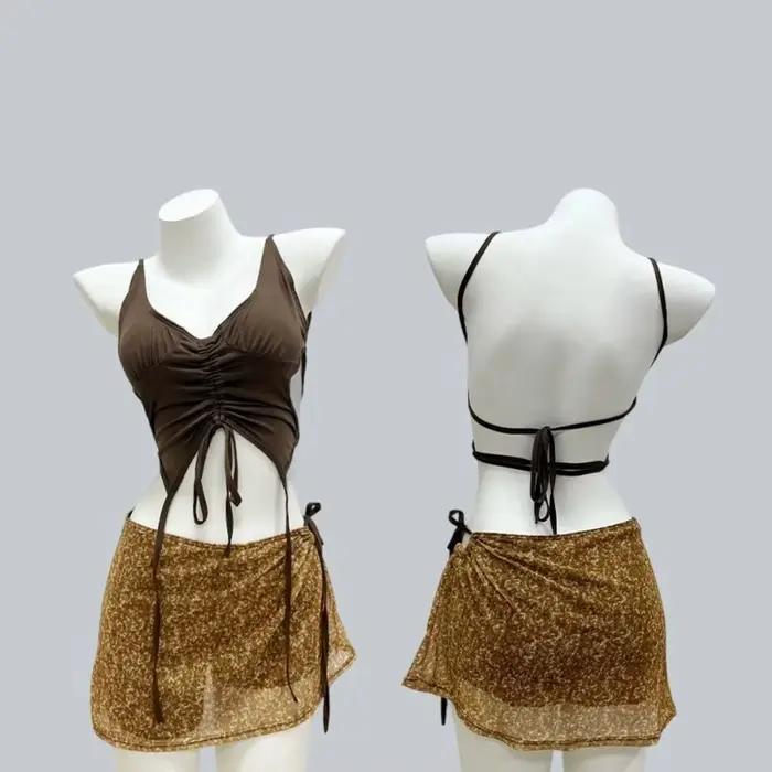 Maillot de bain style halter couleur café