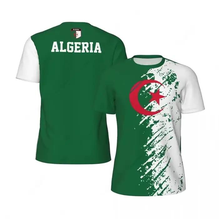 T-shirt de Football graphique drapeau algérie pour hommes, emblème National imprimé en 3D, T-shirt de sport, course à pied, vélo, Football, Tennis, Fitness