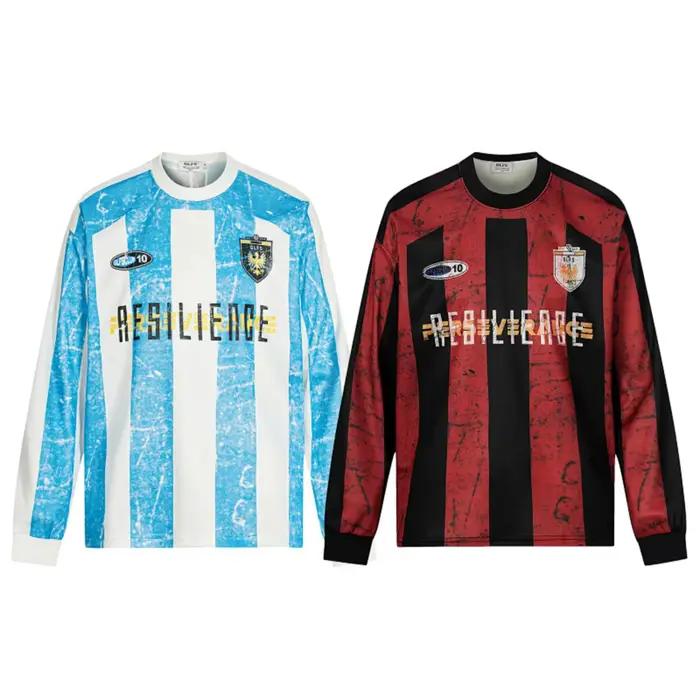 Nouvelles tendances européennes classique rouge et bleu couleur principale uniforme de football manches longues hommes et femmes T-shirt ample à manches longues