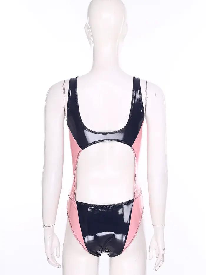 Maillot de bain une pièce en similicuir PU pour femme