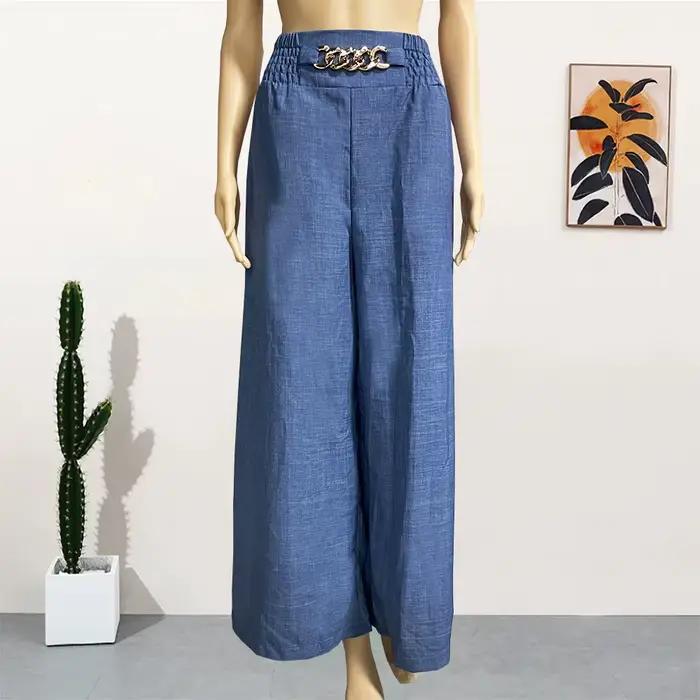 Pantalon taille haute à jambes larges, couleur unie, Chic, ample, élégant, évasé en métal, bureau, droit, vacances, été