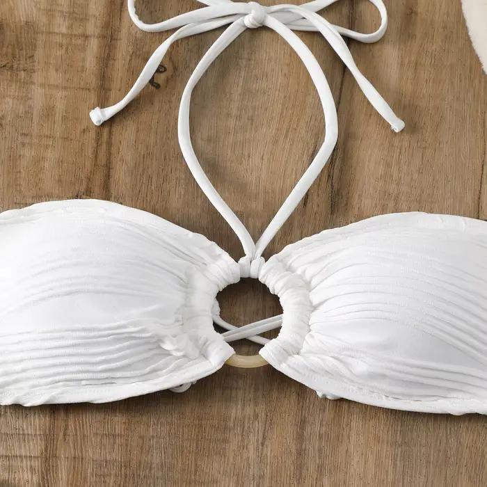 Maillot de bain blanc pour femmes, ensemble deux pièces, culotte tanga, sexy, vêtements de plage, 2024