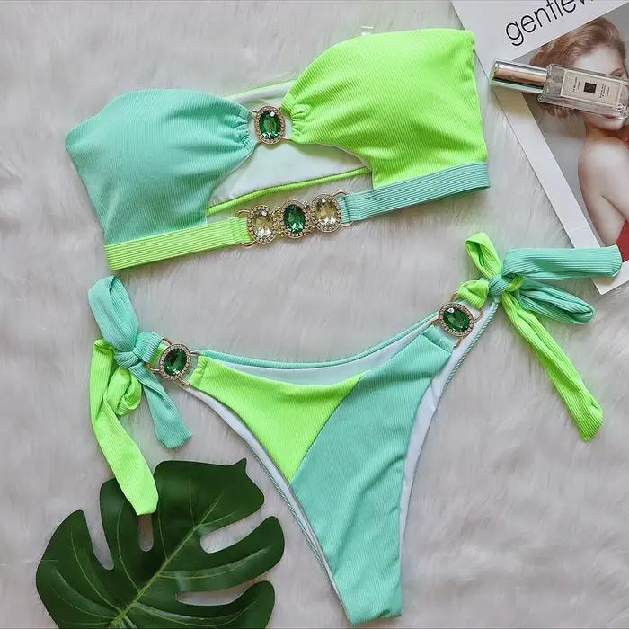 Luxuryt BanRibBikini-Maillot de bain en biscuits découpé pour femme