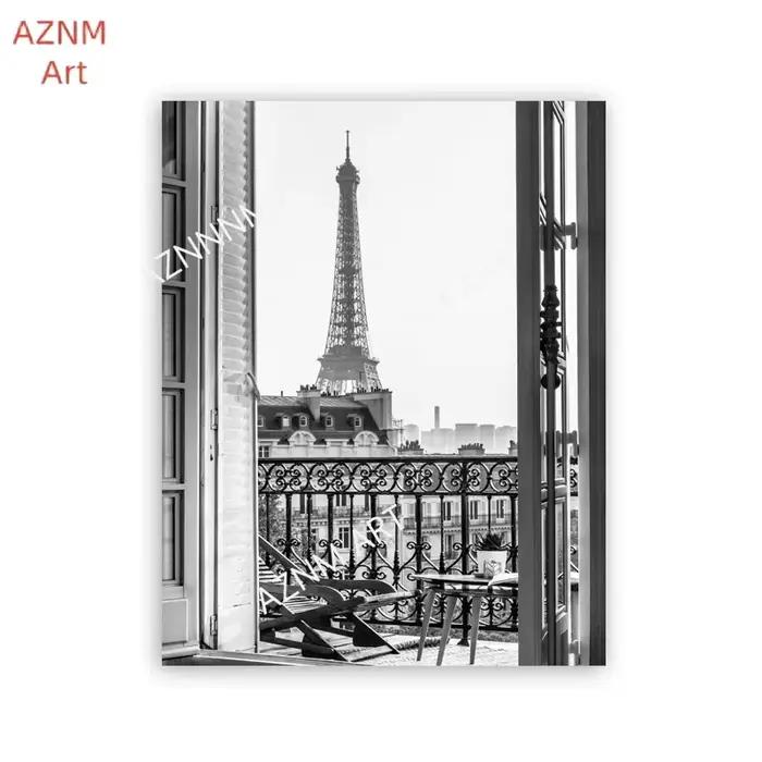 Affiche de photographie de paysage urbain de Paris, France, images murales en noir et blanc, peinture sur toile, décoration murale pour la maison