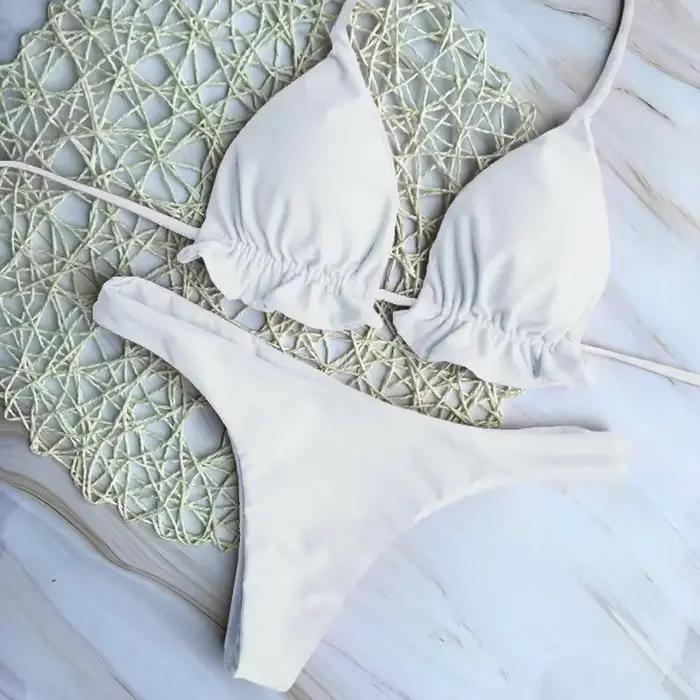 Été brésilien Bikini ensemble femmes Sexy haut bandeau string bas 2 pièces
