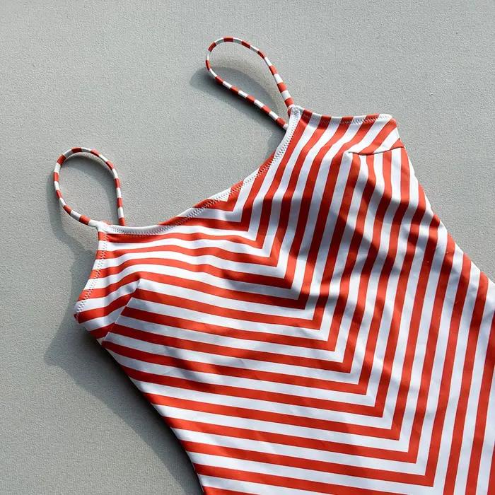 Vintage rouge rayé une pièce maillot de bain 2026 été Push Up rembourré dos nu Bikini plage