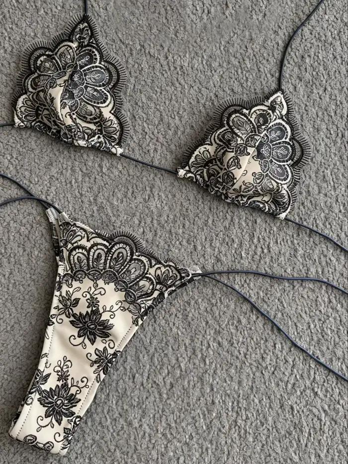 Maillot de bain bikini en dentelle deux pièces pour femme