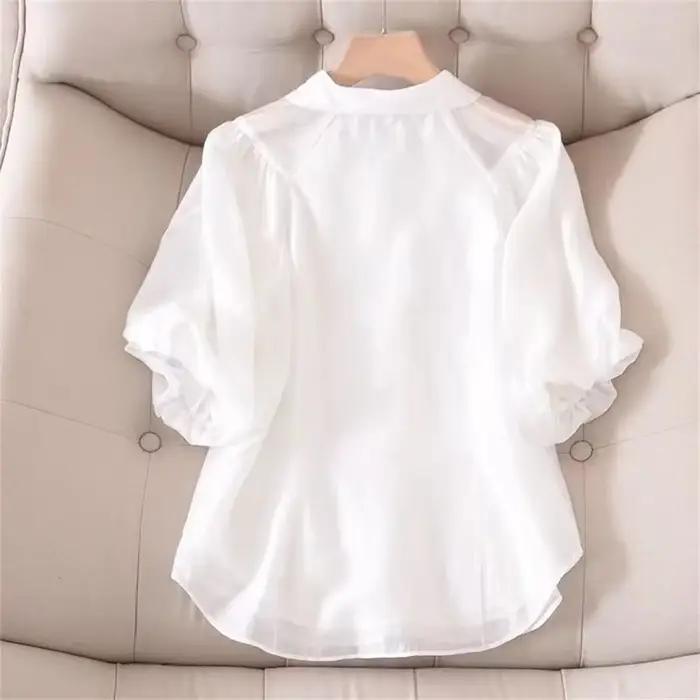 Chemise Blanche à Manches Bouffantes pour Femme, Élégante, à la Mode, lèvent, Style Français, Couleur Unie, Nouvelle Collection Été 2024