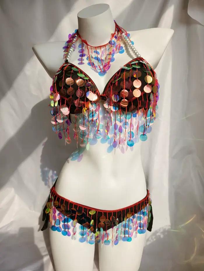Bikini de performance sirène de luxe original fait main avec paillettes