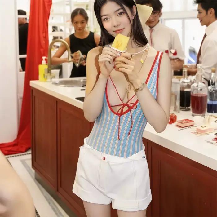 Maillot de bain une pièce à rayures papillon thaïlandais XiaoShu pour femme