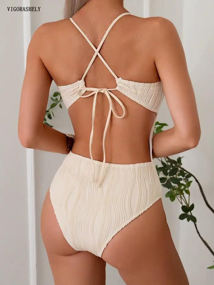 Maillot de bain une pièce féminin côtelé dos nu avec armatures rembourrées pour femmes, plage, nage et occasions spéciales