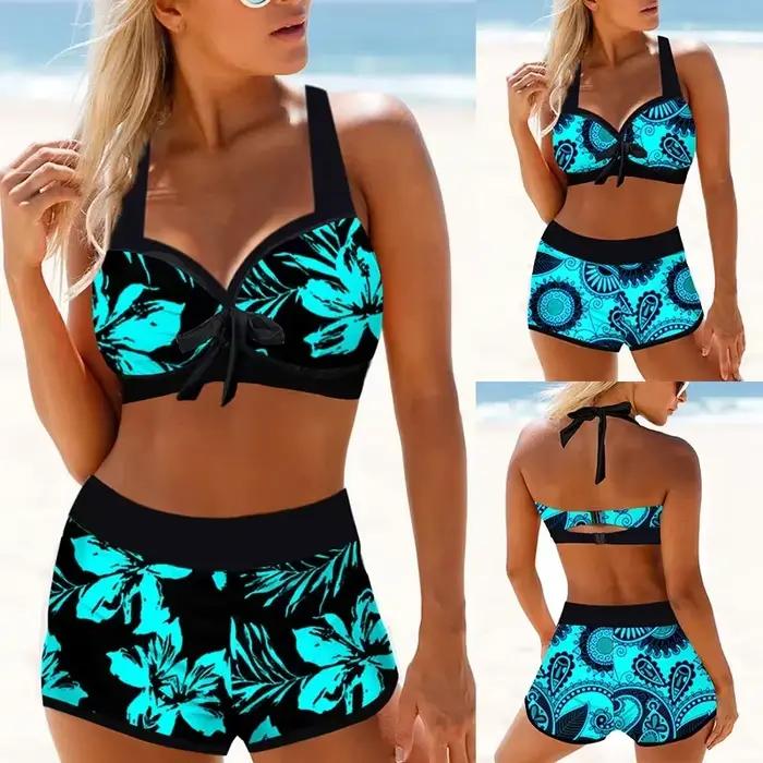 Maillot de bain sexy pour femmes taille haute ensemble deux pièces grande taille plage nouvelle collection 2023 coton polyester tat style jeune ajustement parfait motifs imprimés