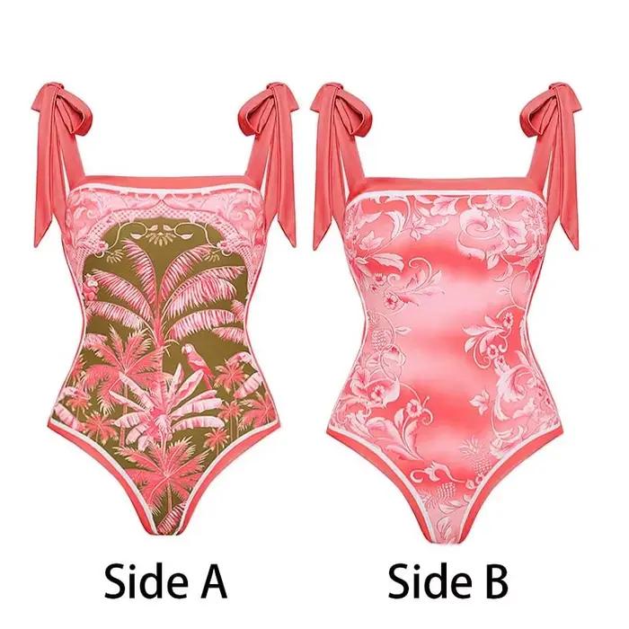 Nouveau Maillot de Bain Une Pièce Rétro 2026 avec Jupe et Bretelles Imprimé Floral pour Femme