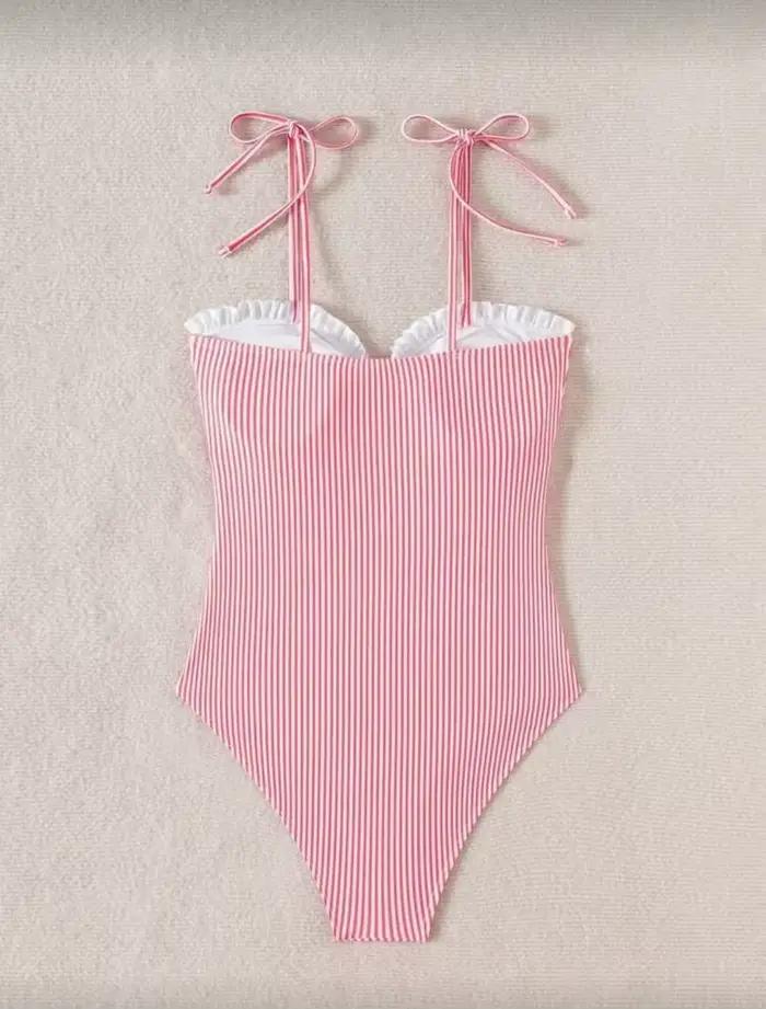 Maillot de bain une pièce à bretelles sexy rayé avec volants pour femmes occassions de baignade et de plage été 2026