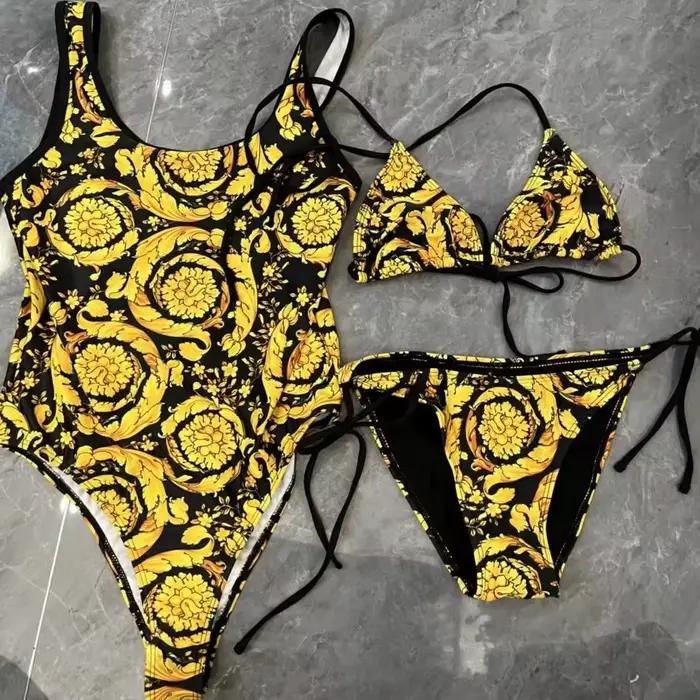 2025 nouveau design maillot de bain femme sexy une pièce bikini fleur dorée