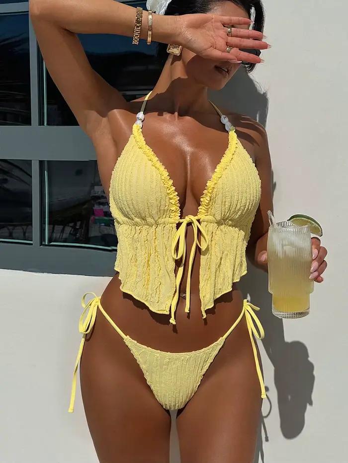 Femmes maillot de bain Sexy Bikini jaune maillots