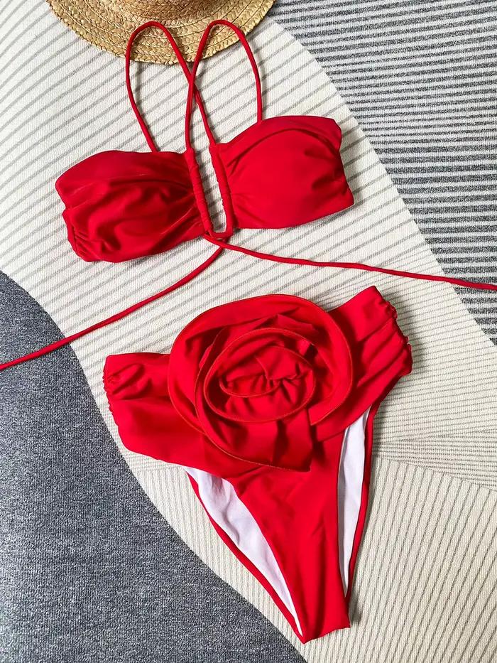 DEKA brésilien cou Bikini ensemble taille haute maillot de bain fleuri femmes Floral Push Up
