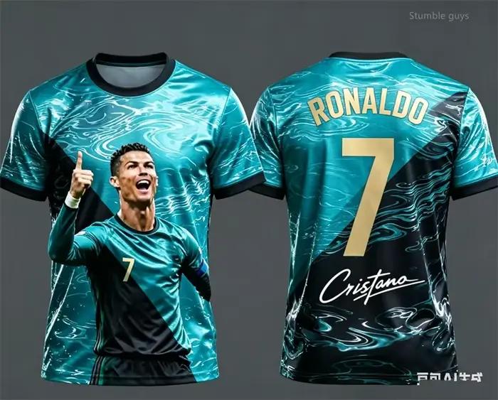 Maillot de football Ronaldo 7 pour hommes, t-shirt à manches courtes, vêtements de sport tendance, vêtements d'entraînement surdimensionnés, vêtements pour enfants